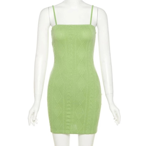Charming Green Knitted Mini Dress - Picture 1 of 7